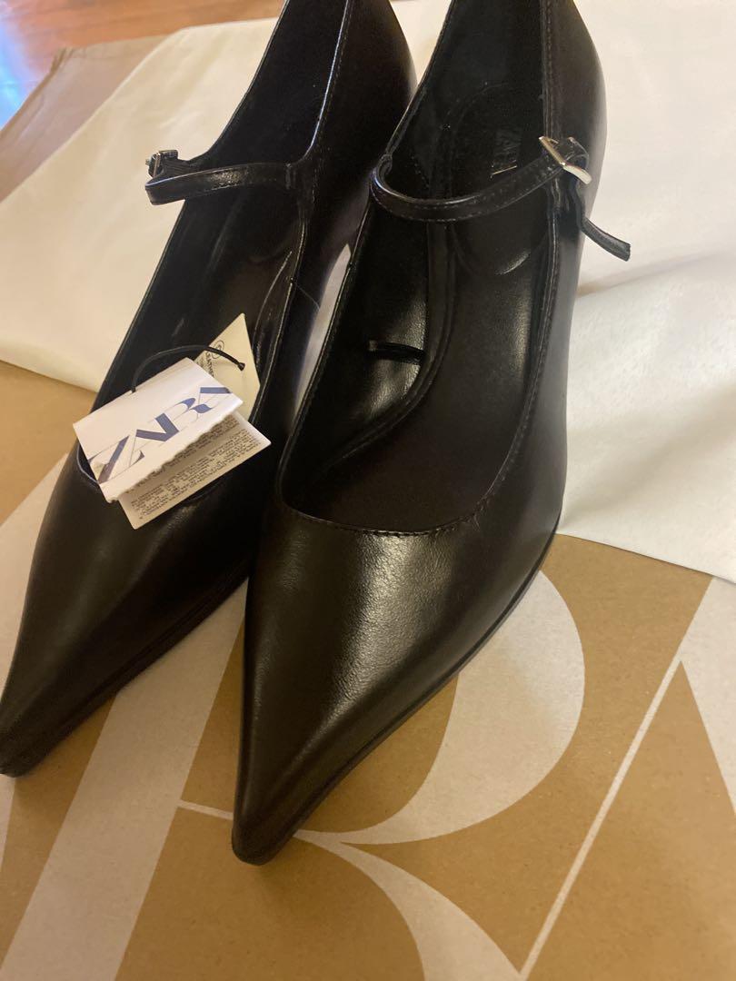 ZARA】レザー キトンヒールシューズ ブラック | 2258/410 - メルカリ