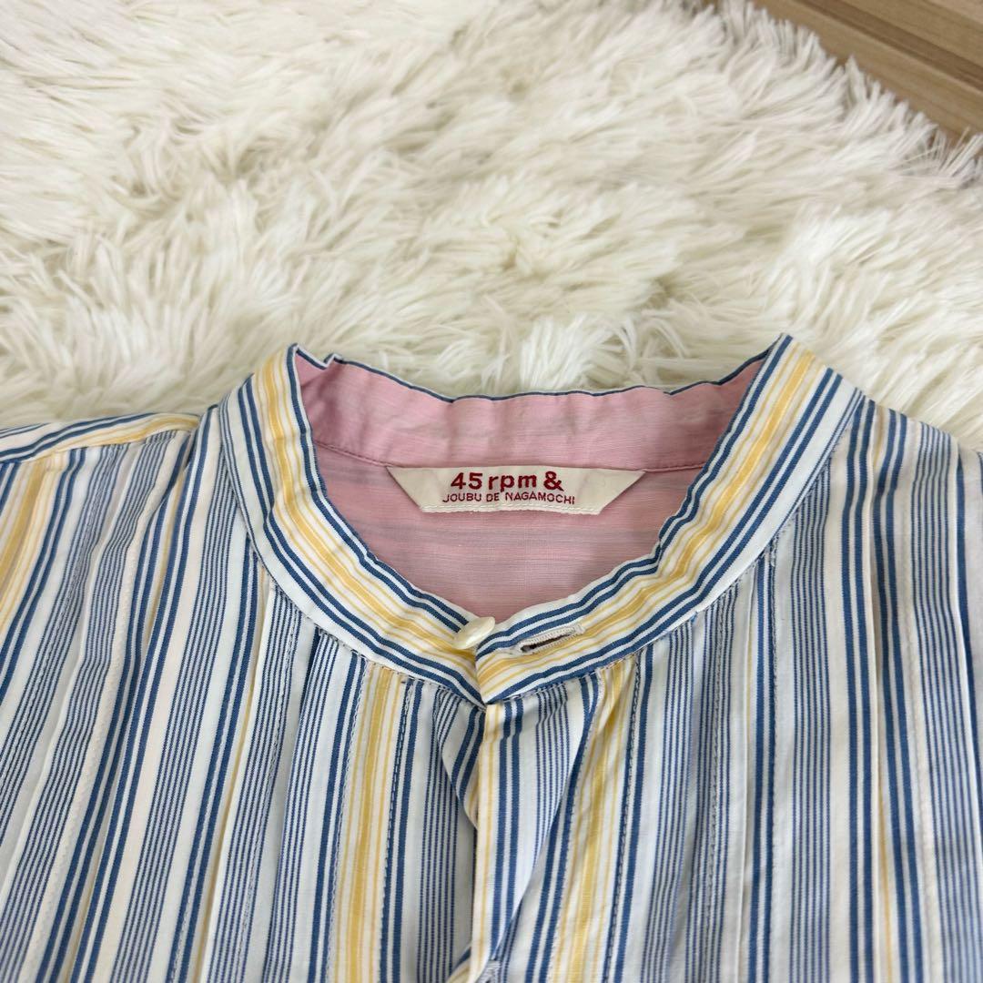45rpm ストライプ バンドカラーシャツワンピース フレア サイズ2