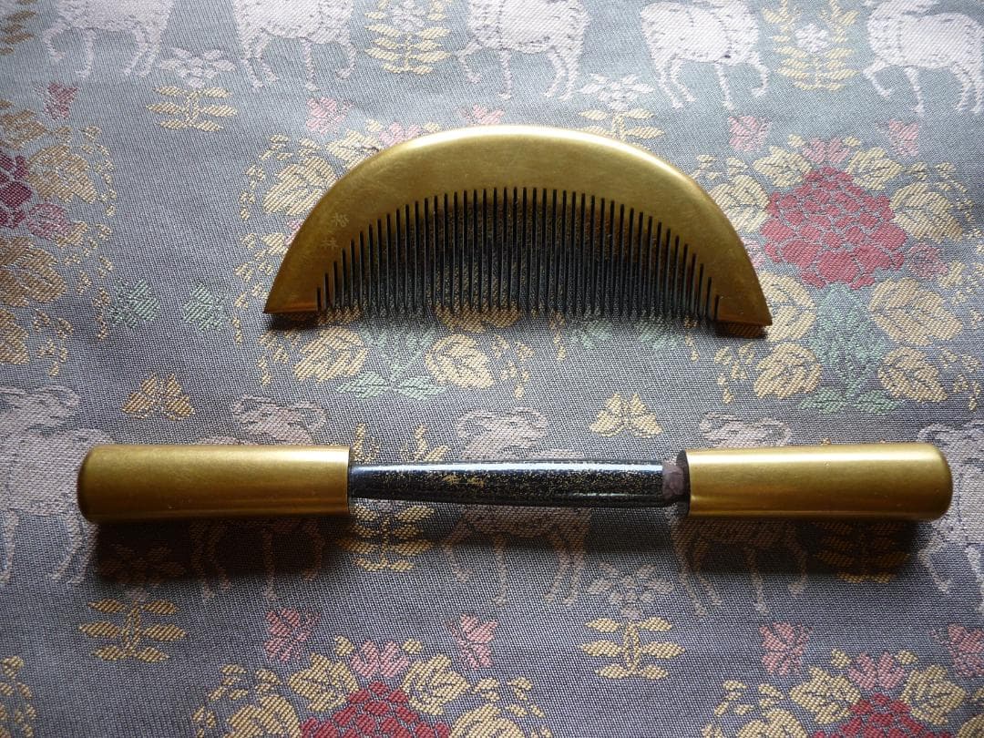 金色 月形櫛 笄 梨地 在銘 揃いではありませんやや傷や汚れあり