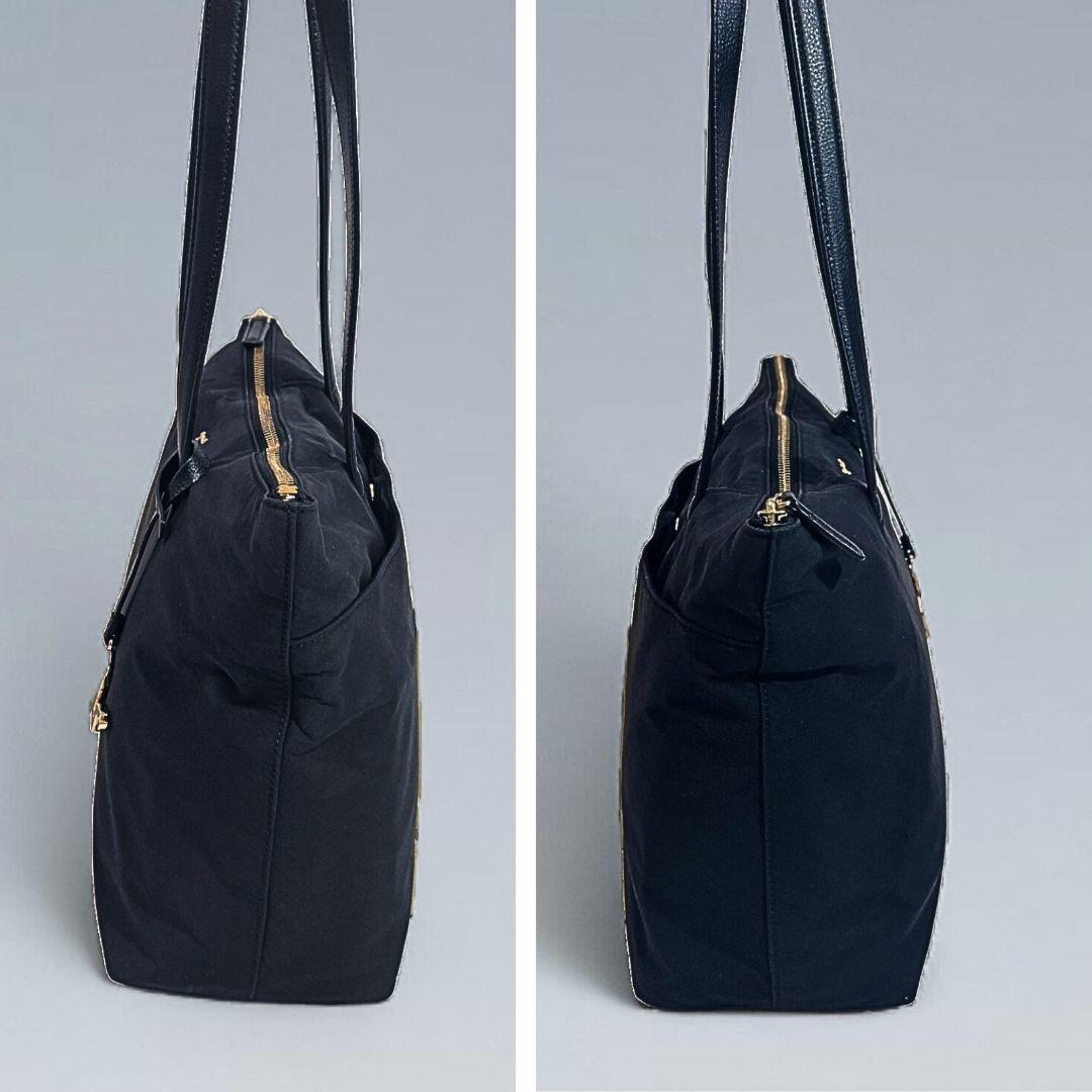 ✨美品✨ アニエスべー トートバッグ ナイロン ブラック 肩掛け 美品】agnes b. ナイロン×レザー トートバッグ 黒 ￼A4可 肩掛け