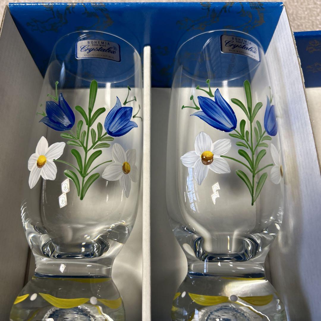 Bohemia Crystal 花柄グラス 2個セット