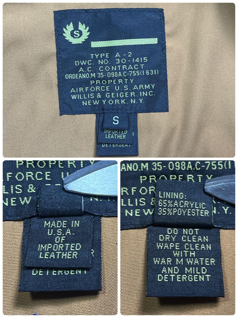 美品✨　WILLIS&GEIGER A-2 レザーフライトジャケット　本革　S