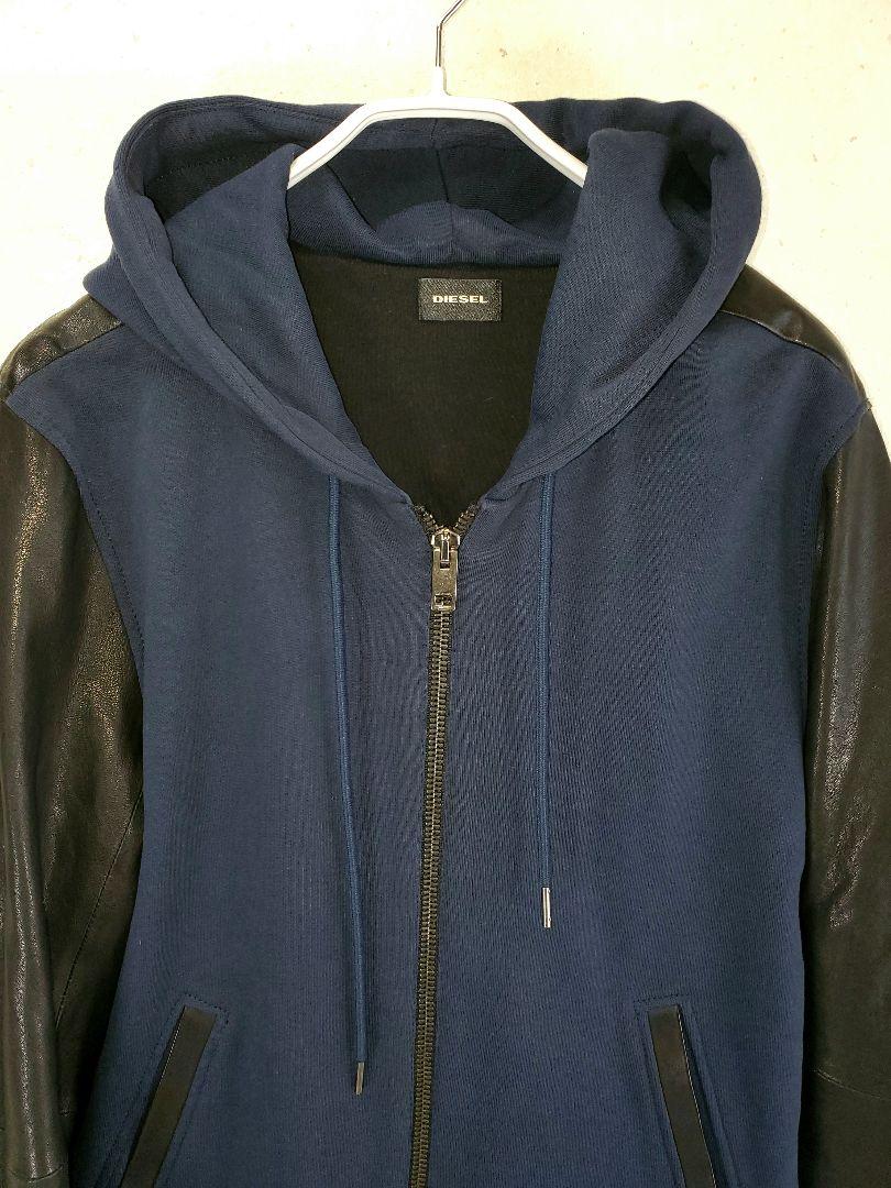 DIESEL ディーゼル 袖(羊革/ラムレザー) スウェットジップパーカー
