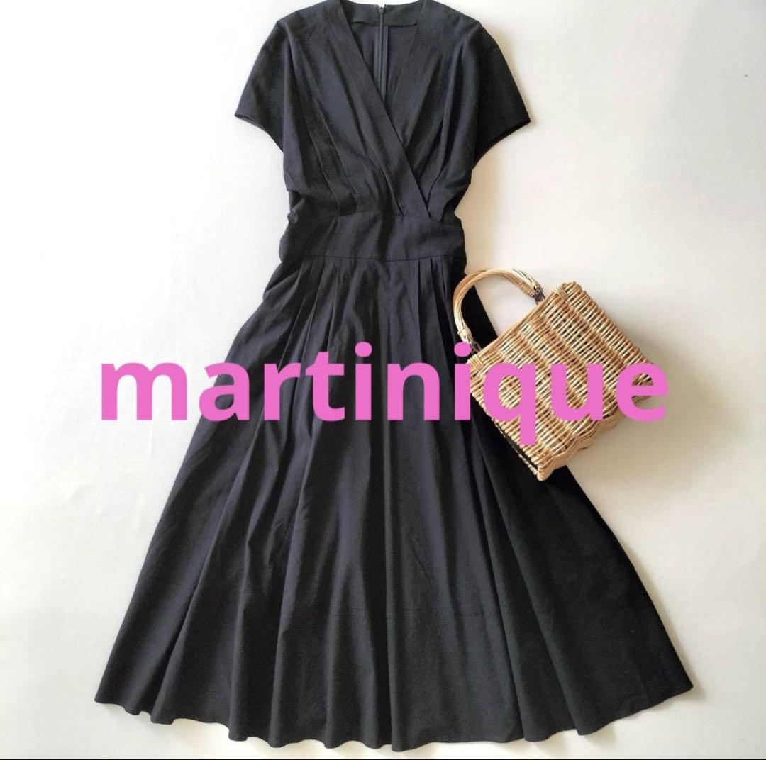 【✨美品✨】martinique マルティニーク　麻混フレアワンピース　ネイビー