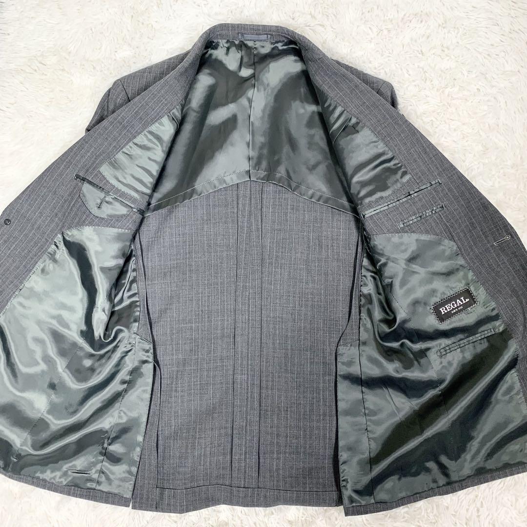 【美品】 リーガル 形状記憶スーツ セットアップスーツ グレー ストライプ L