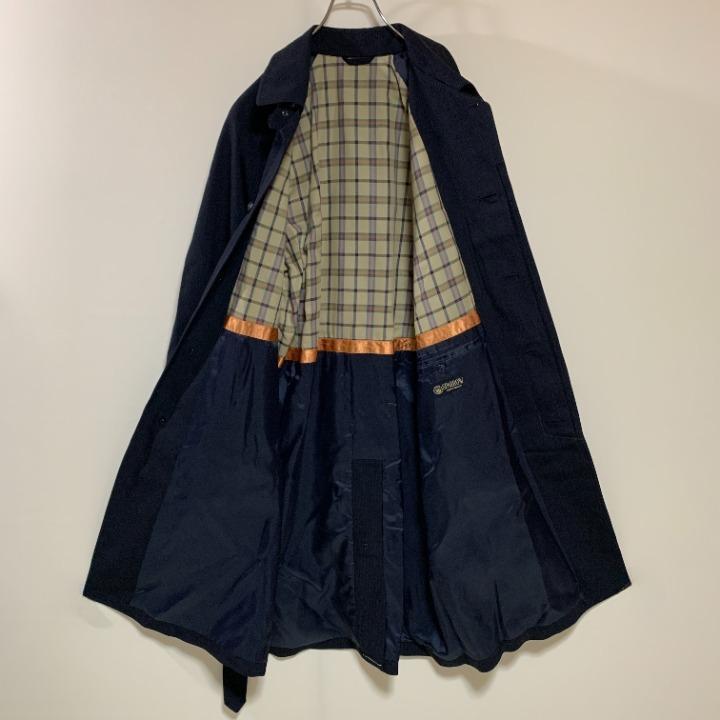 【美品】ステンカラーコート 未着用 毛 紺 シンプル チャック柄