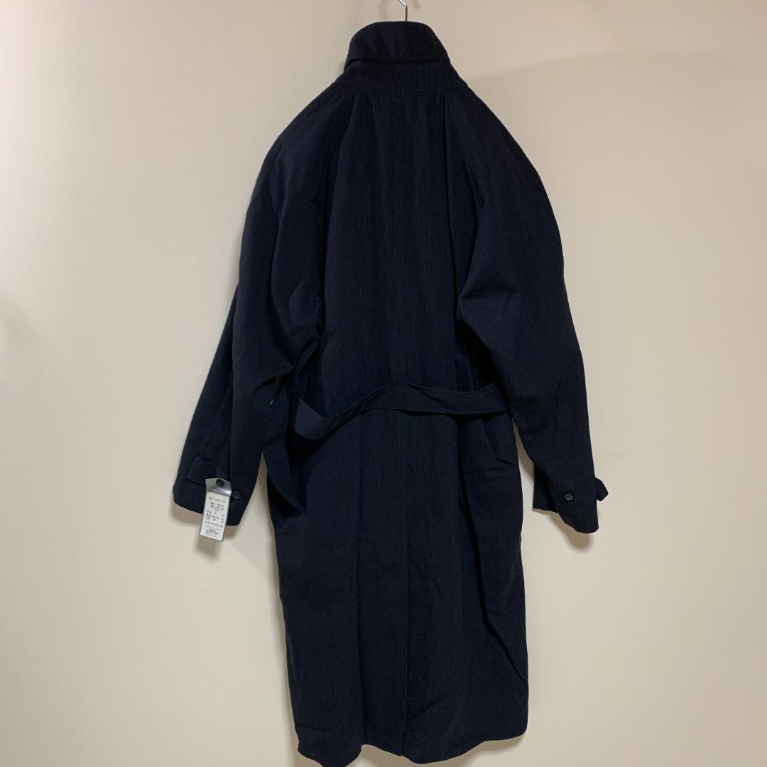 【美品】ステンカラーコート 未着用 毛 紺 シンプル チャック柄