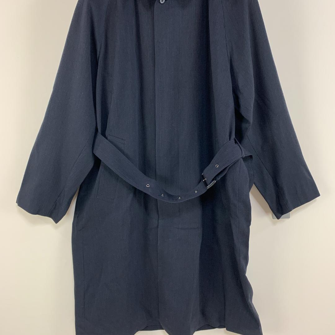 【美品】ステンカラーコート 未着用 毛 紺 シンプル チャック柄