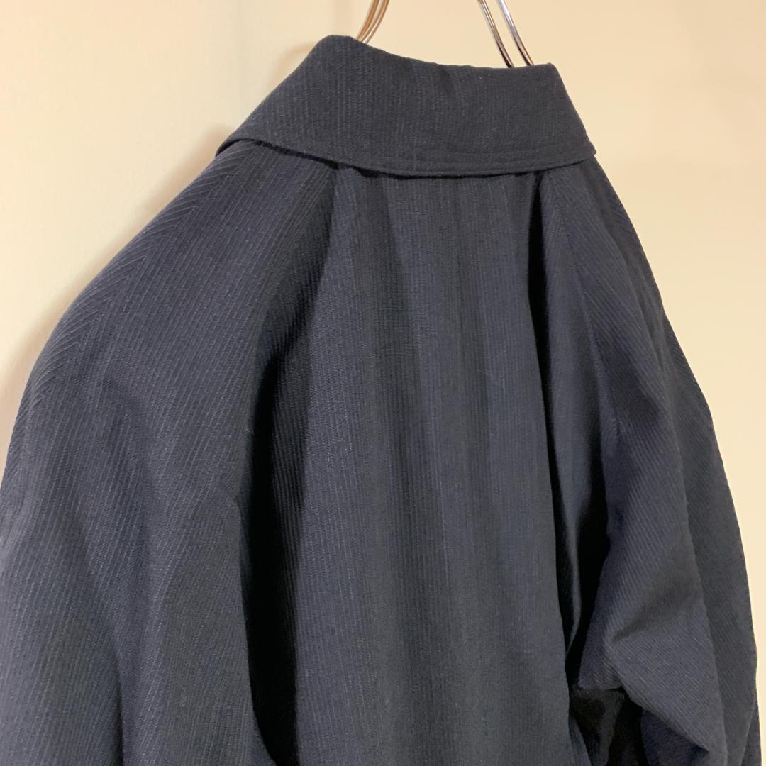 【美品】ステンカラーコート 未着用 毛 紺 シンプル チャック柄