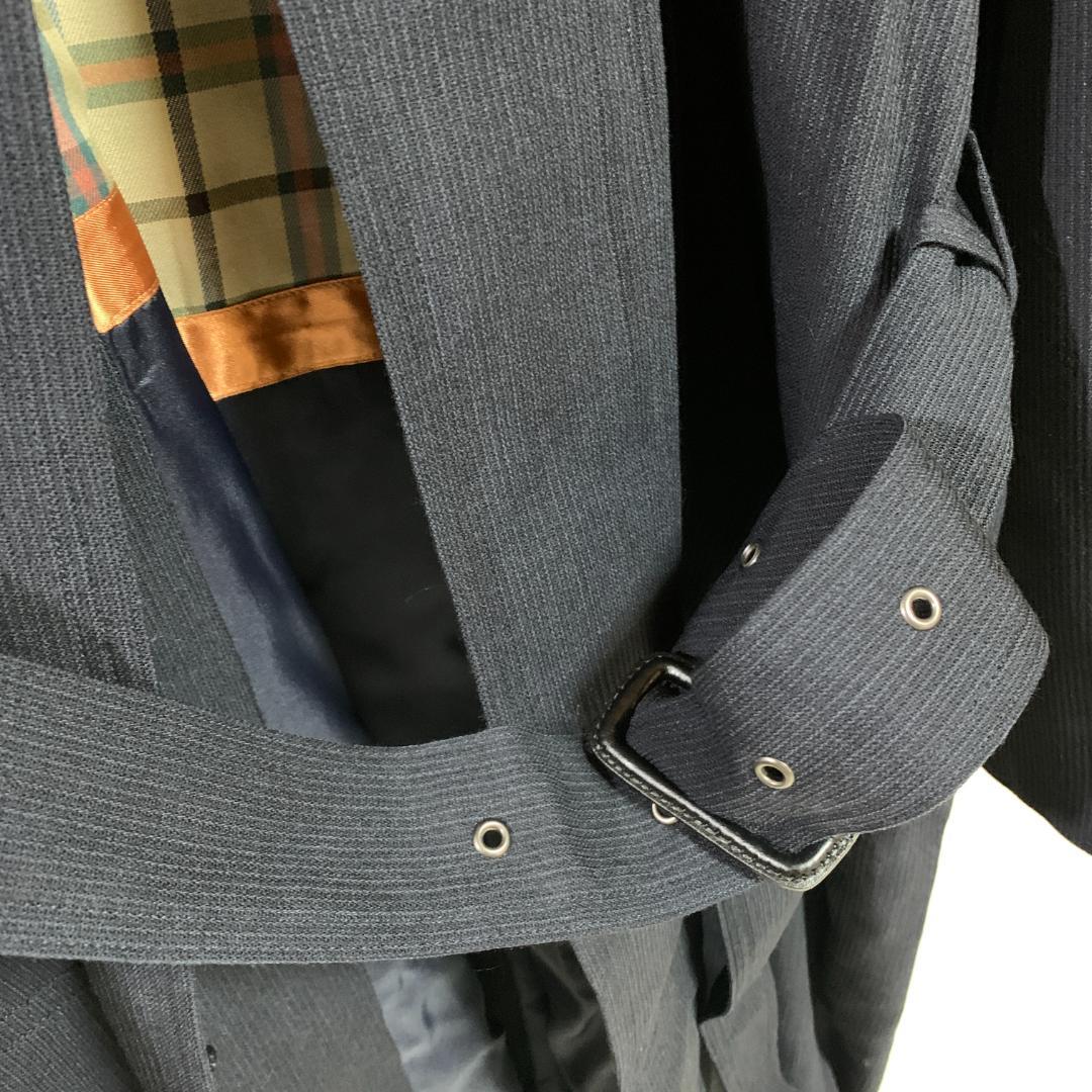 【美品】ステンカラーコート 未着用 毛 紺 シンプル チャック柄