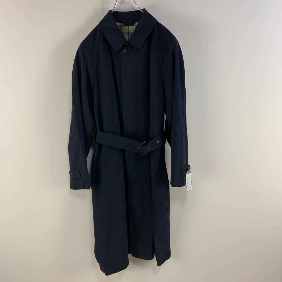 【美品】ステンカラーコート 未着用 毛 紺 シンプル チャック柄