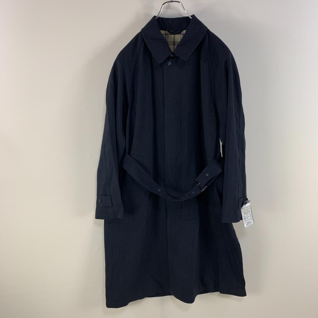 【美品】ステンカラーコート 未着用 毛 紺 シンプル チャック柄