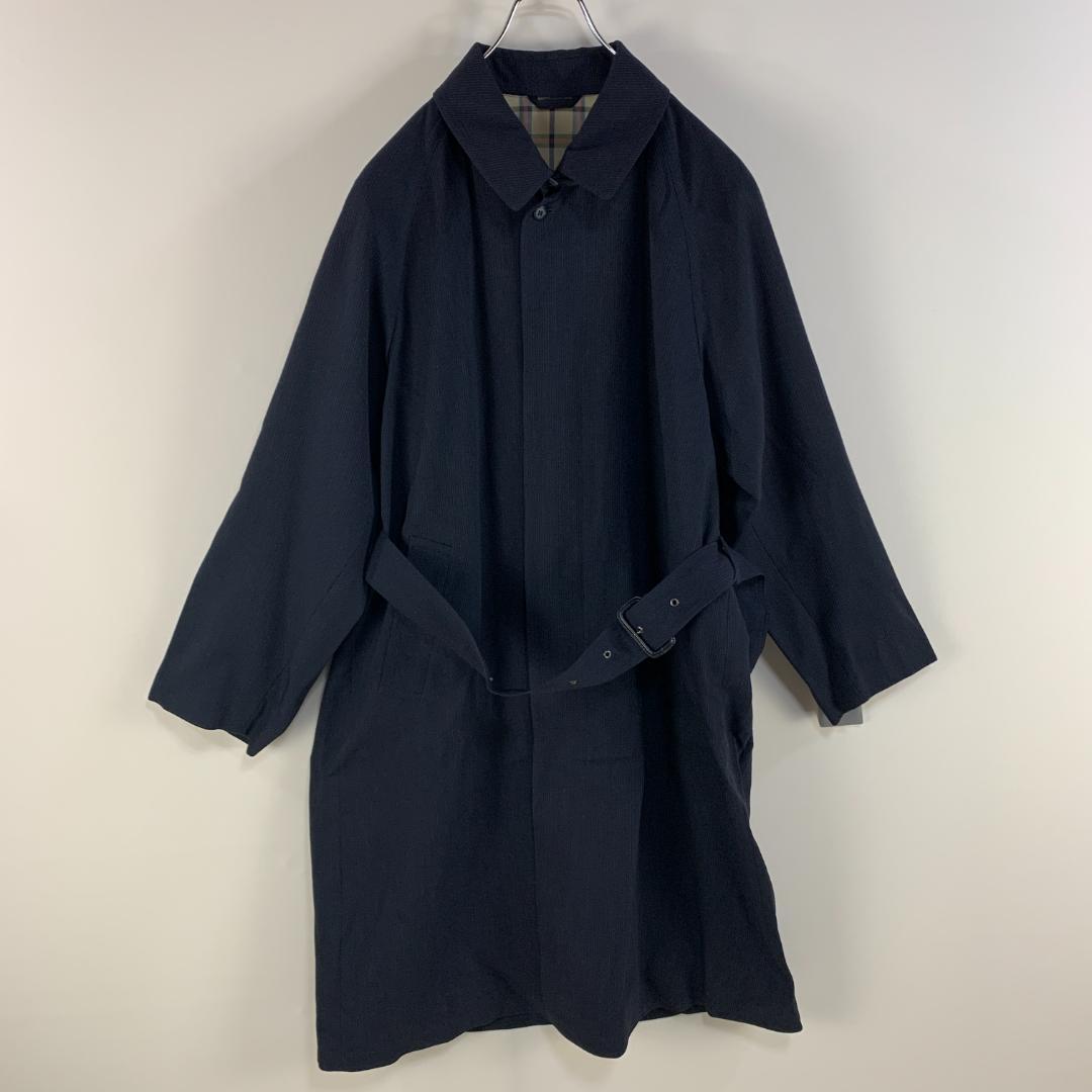 【美品】ステンカラーコート 未着用 毛 紺 シンプル チャック柄