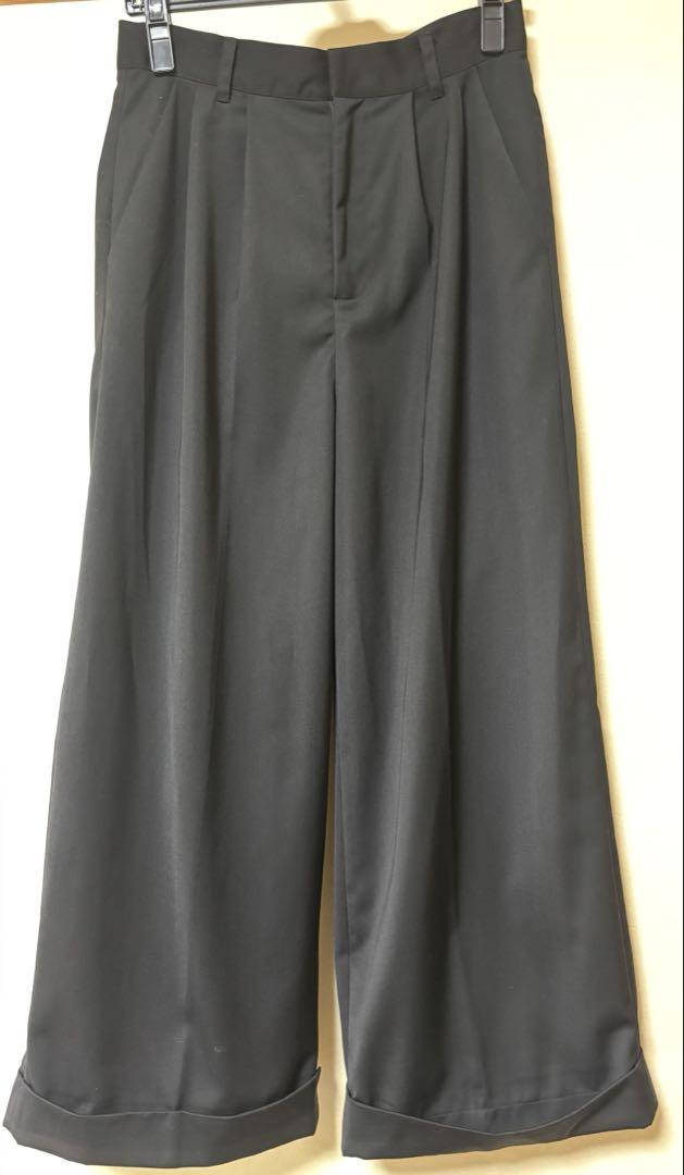 Camphor wood 2tuck wide baggy slacks 黒 S