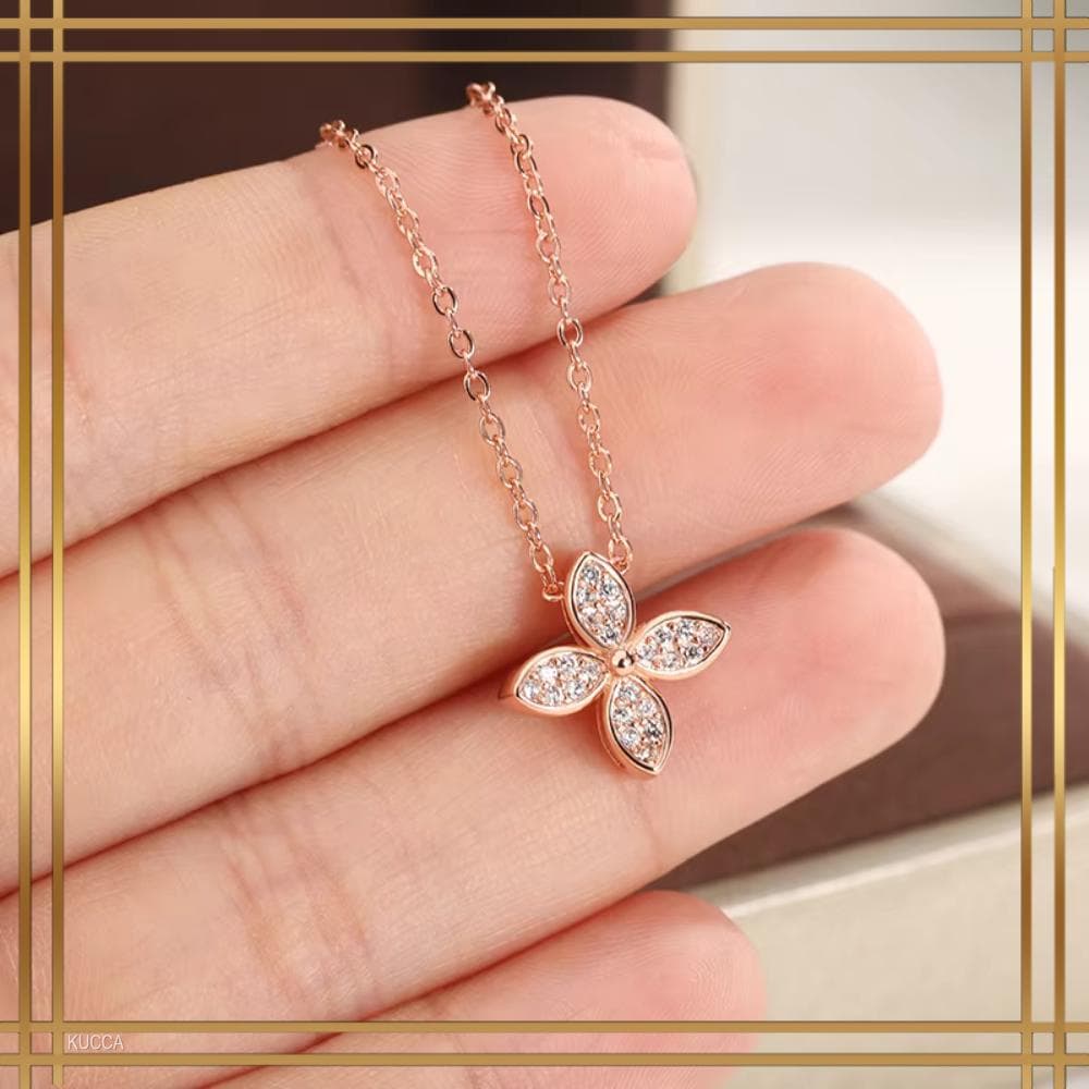 583AA【クローバー】パヴェダイヤ　ピンクゴールド　ネックレス　四つ葉　925