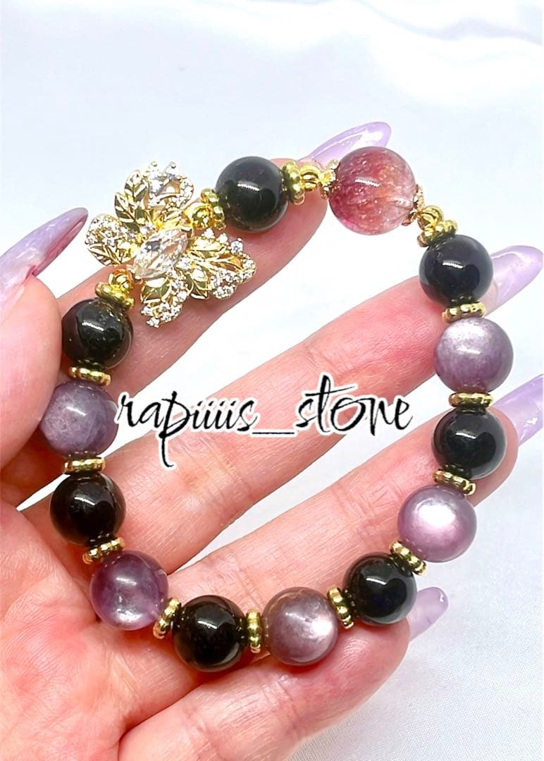 花火 水晶 ブラックルチル パープルマイカ スーパーセブン 天然石 蝶々