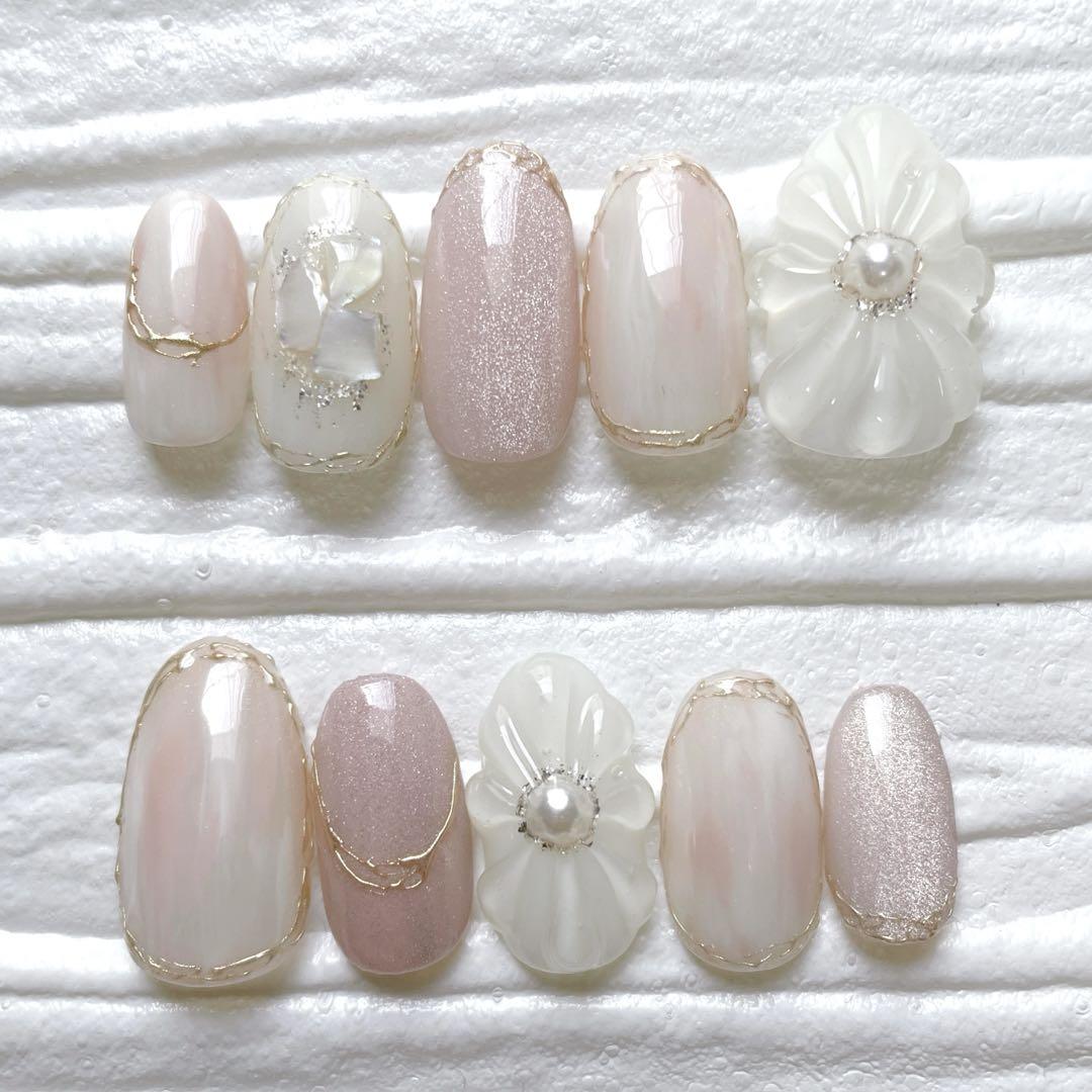 ぷっくりフラワーネイル ニュアンスネイル マグネット 花 ミラー