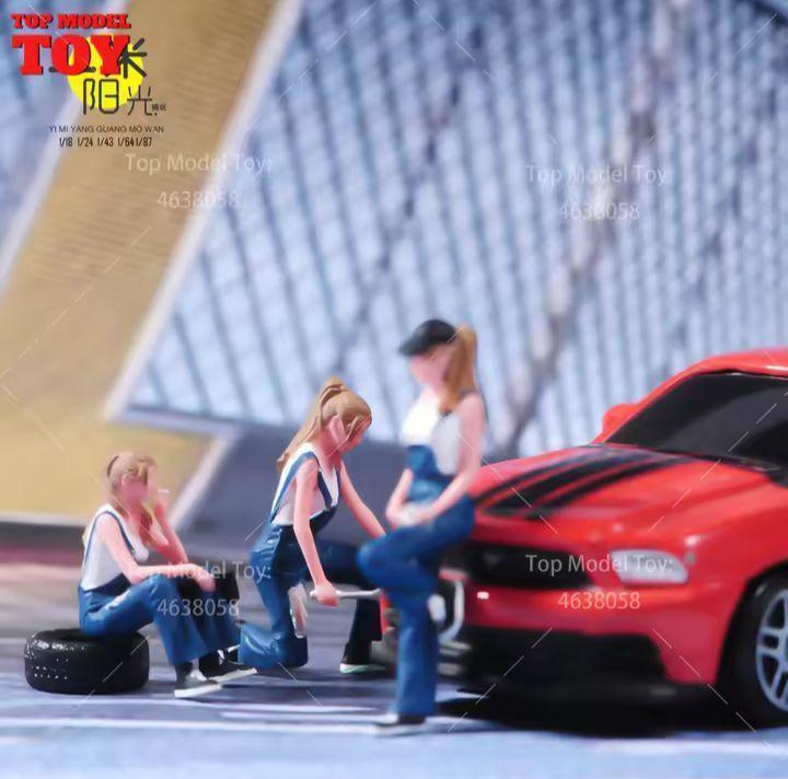 1/64 ジオラマ　フィギュア　3体セット 1/64 3体セット】フィギュアジオラマガール旧車バイクミニカー