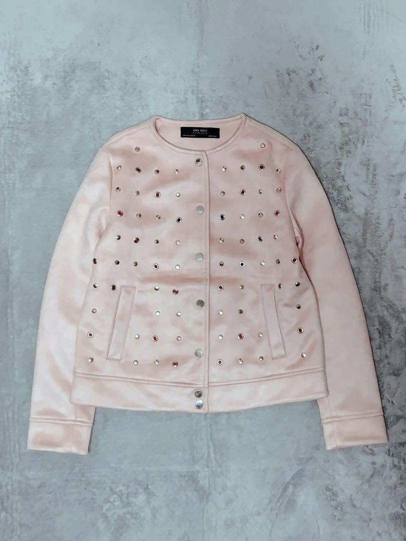 ZARA ザラ スタッズ ノーカラー スエード レザー ジャケット ブルゾン