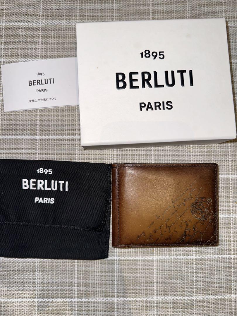 Berluti サイン入りブラウンレザー二つ折りマネークリップ