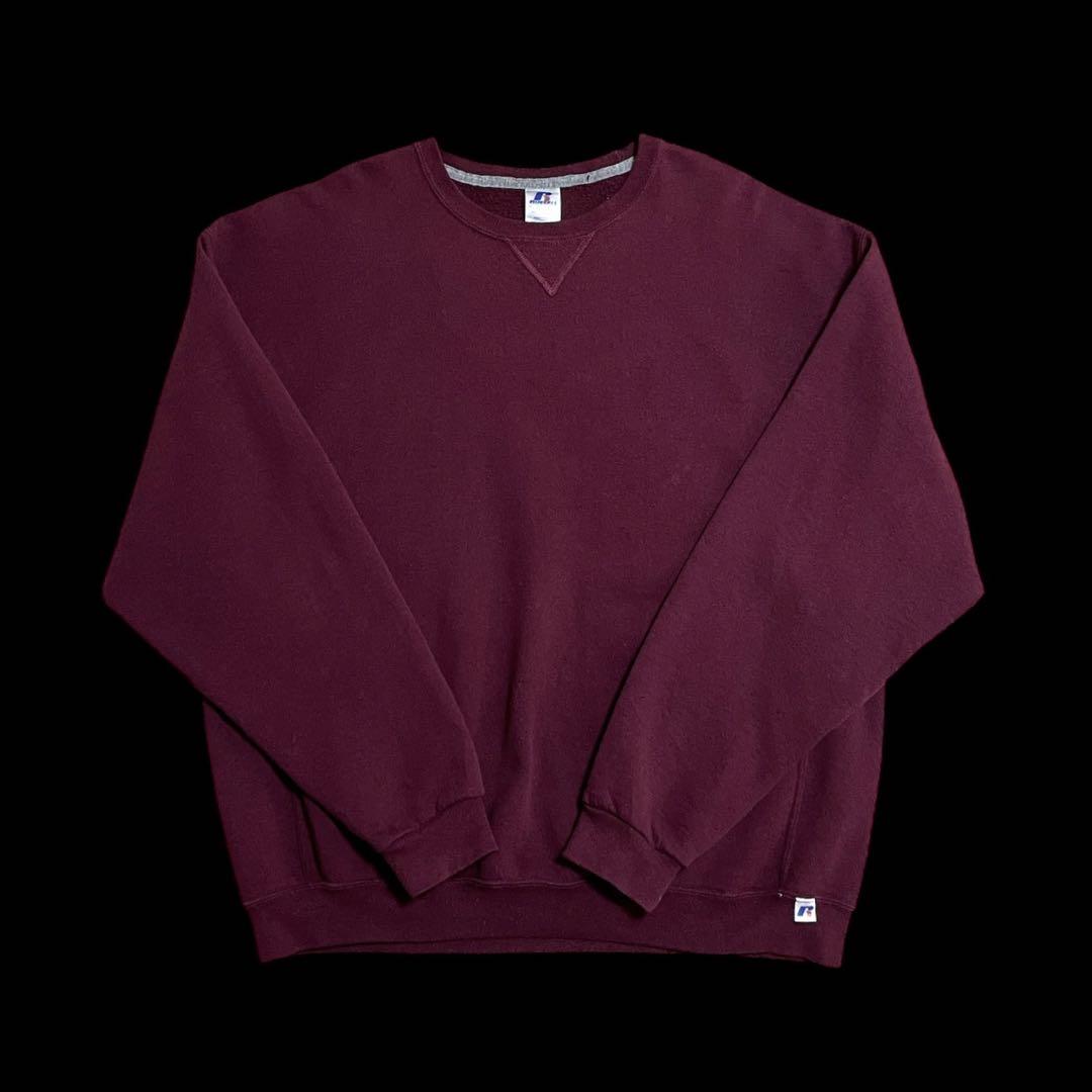 00s RUSSELL ATHLETIC スウェット 無地 ボルドー XL 前V