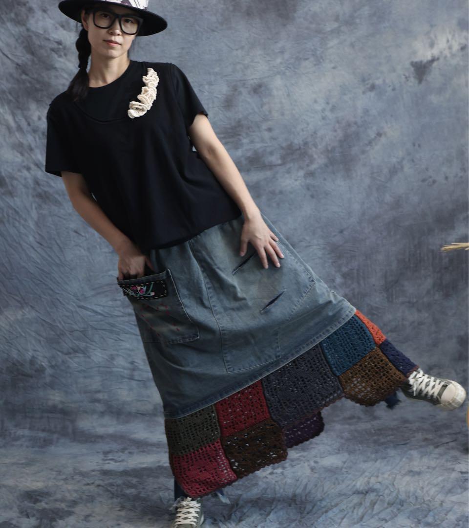 卸し売り購入 手編みハンドメイドパッチワーク刺繍スカート スカート