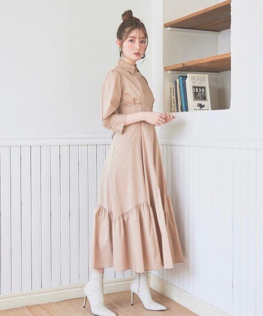 新品　SWINGLE アシメ切替シャツワンピース 定価¥17,600 ベージュ