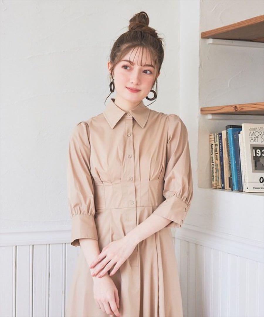 新品　SWINGLE アシメ切替シャツワンピース 定価¥17,600 ベージュ