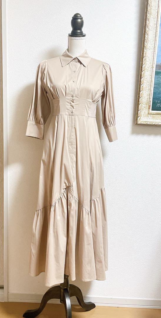 新品　SWINGLE アシメ切替シャツワンピース 定価¥17,600 ベージュ