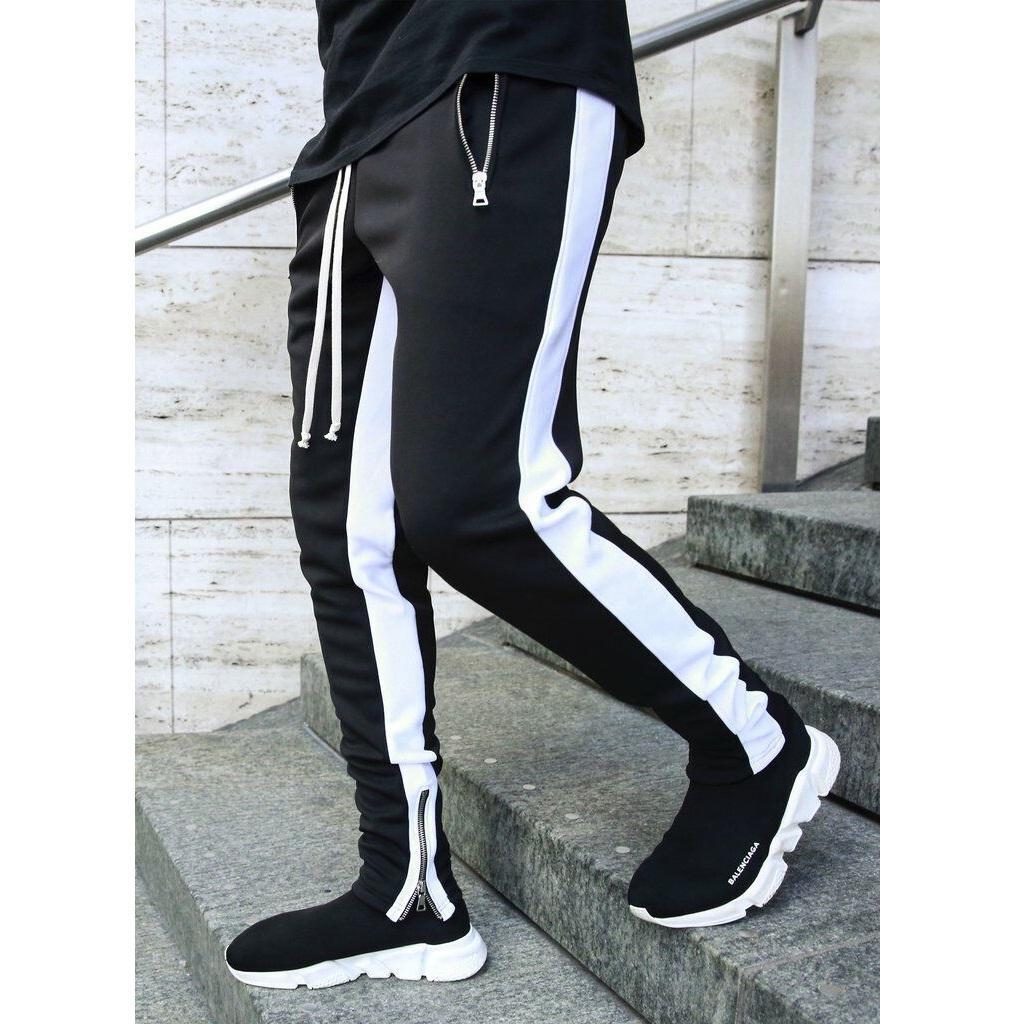 サイドライン スウエット 黒×白 M pRG9j-m88955521398 ストレッチ ジョガーパンツ スキニーパンツ 国産超激得