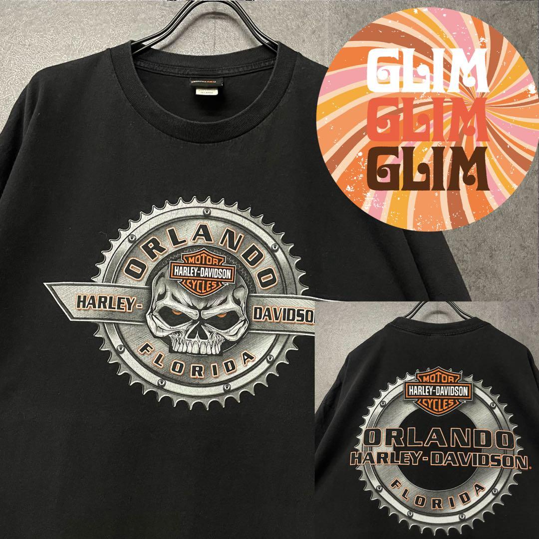 メキシコ製◆USA古着 ハーレーダビッドソン スカルプリント Tシャツ ブラック