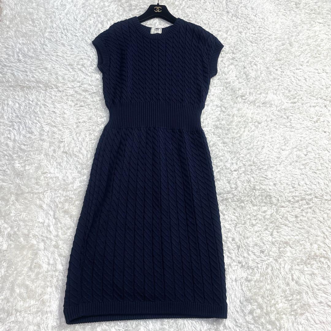 美品 CÉLINE フィービー期 ケーブルニット ワンピース ネイビー系 画像2