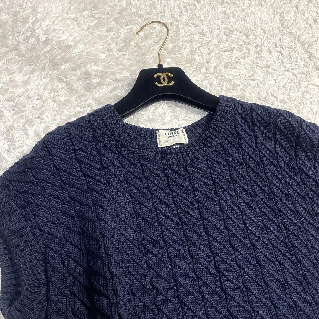 美品 CÉLINE フィービー期 ケーブルニット ワンピース ネイビー系 画像4