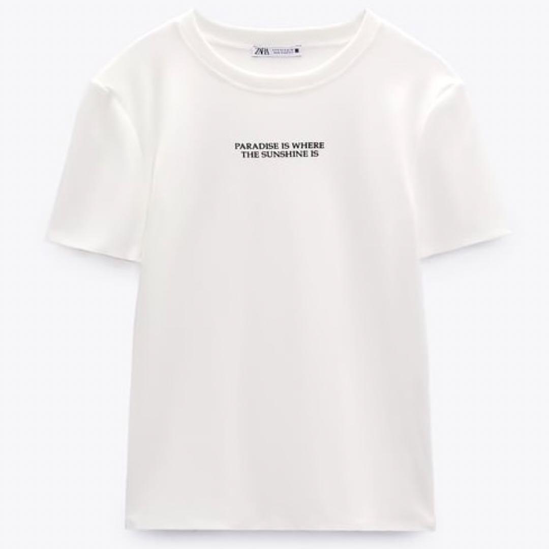 数量限定！在庫処分セール 売り切れ御免 zara メルカリ - SLOGAN WITH T-SHIRT Tシャツ プリント ロゴ ザラ トップス