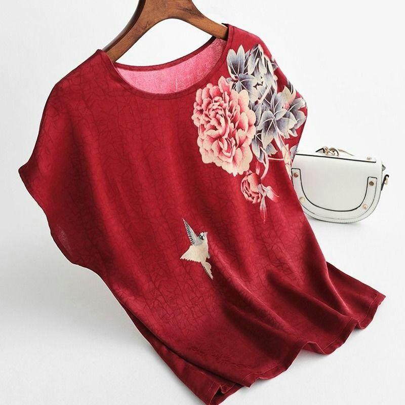 Tシャツ2020夏新作お洒落なプリントママのサテンはシルクのように装っています k6XzK-m88975085875 最新作格安