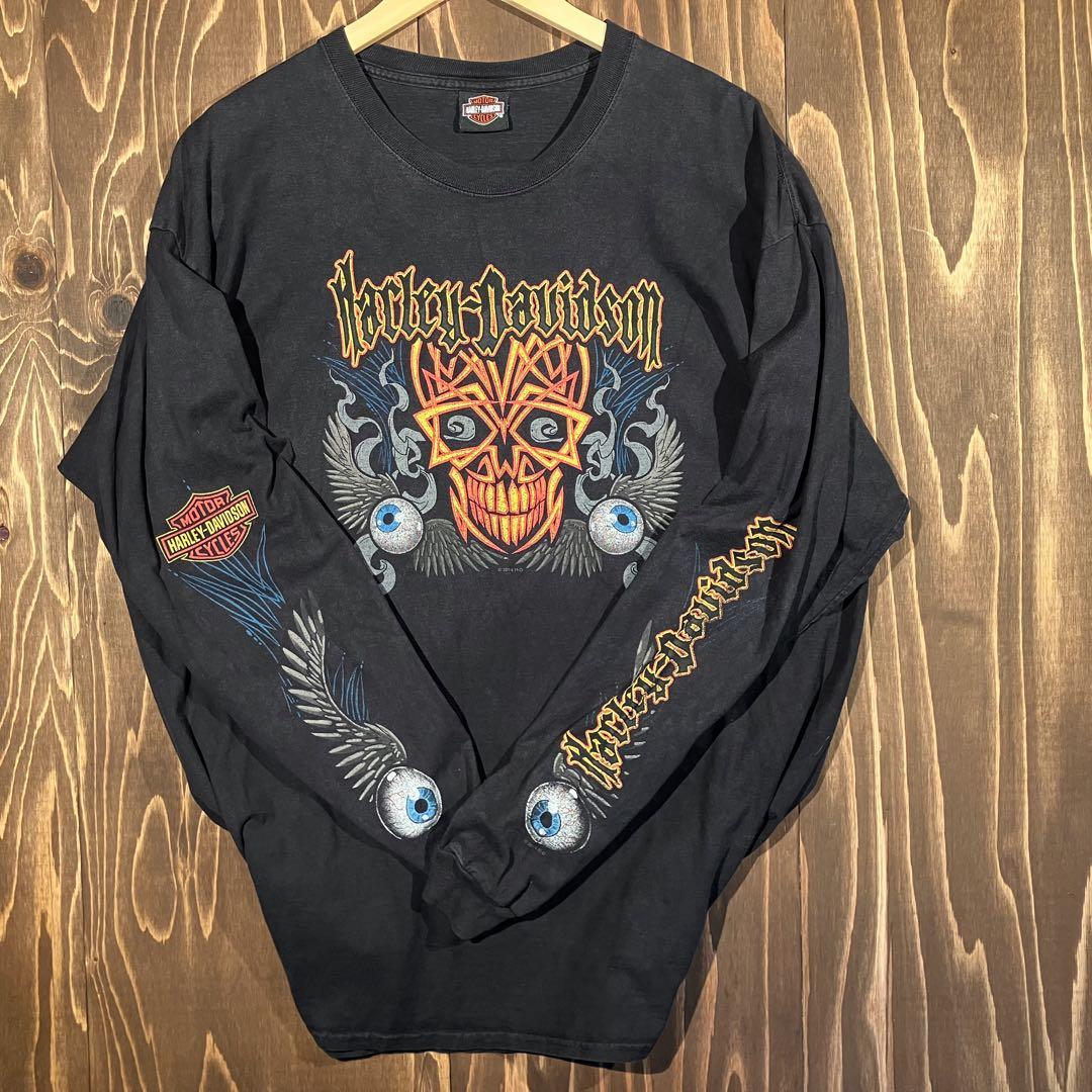 ハーレーダビッドソン　両面プリント　目玉　ロンT tシャツ エンブレム　フレイム