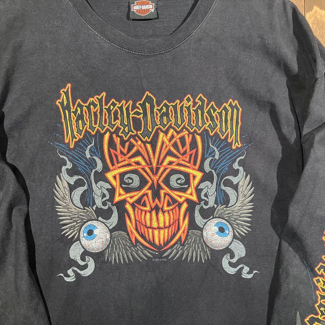 ハーレーダビッドソン　両面プリント　目玉　ロンT tシャツ エンブレム　フレイム