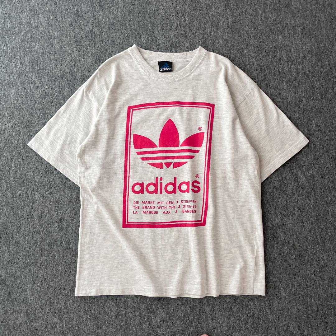 adidas　デザインTシャツ　ビッグプリント　トレフォイルロゴ　90ｓ　old
