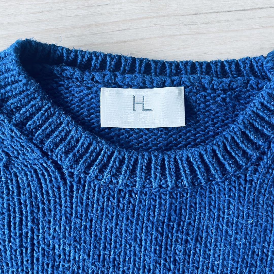 Herillヘリル cottoncode コットンクルーネックニット　ネイビー