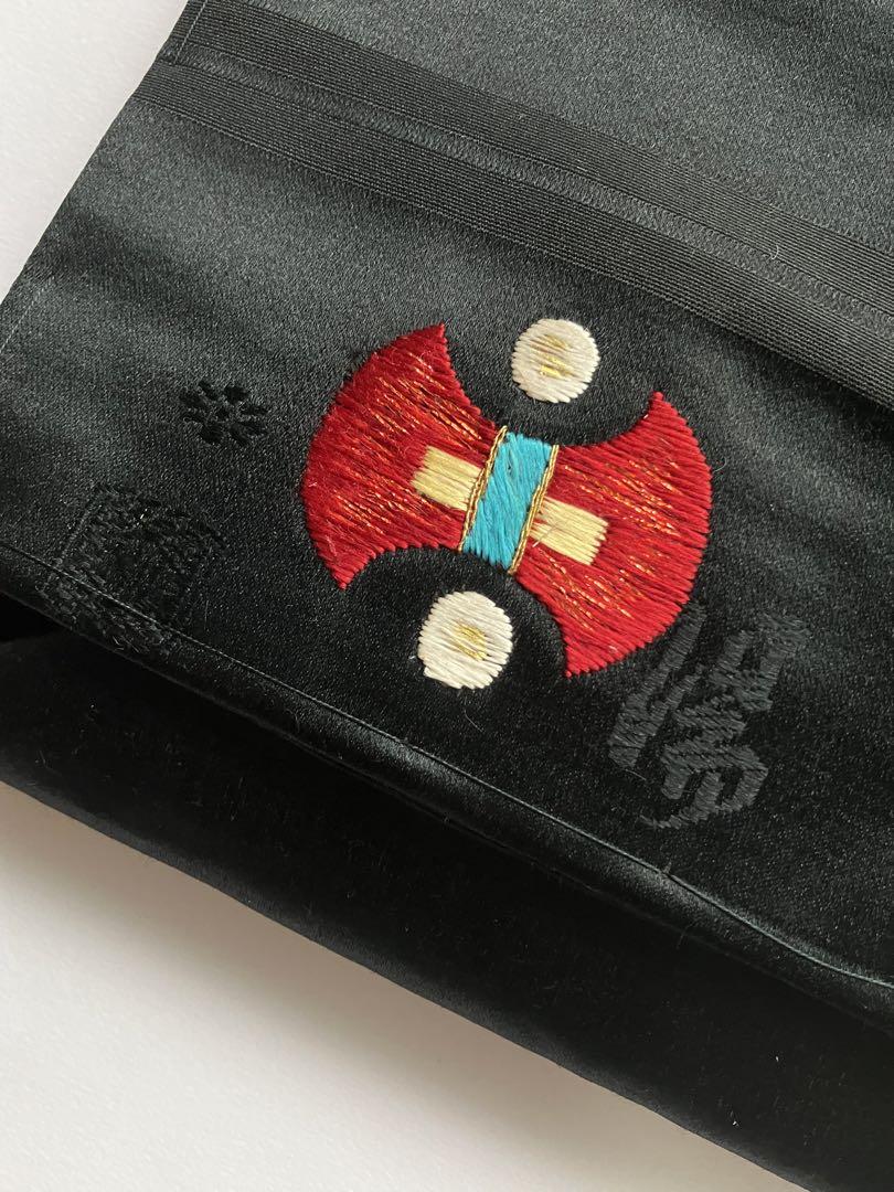 黒繻子に刺繍のアンティーク帯 小槌