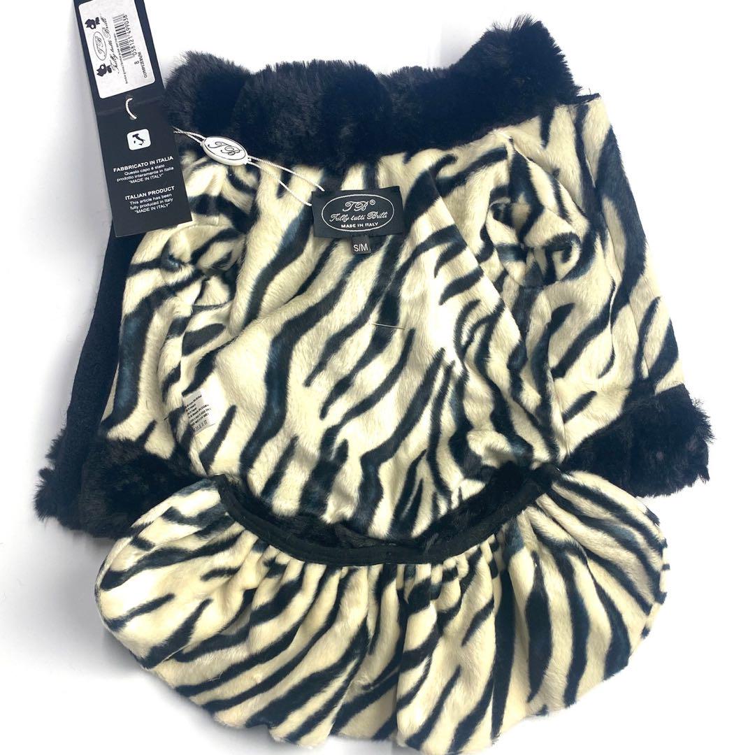 新品 Trilly tutti Brilli ファー付 ゼブラ 黒 犬服 S