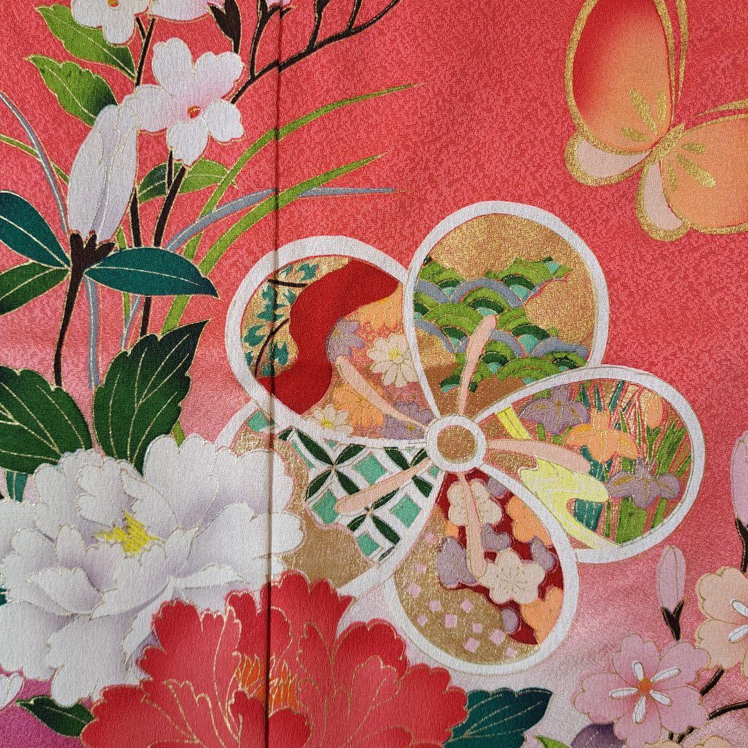 正絹 七歳祝着(単品)ピンク裾紫ぼたん
