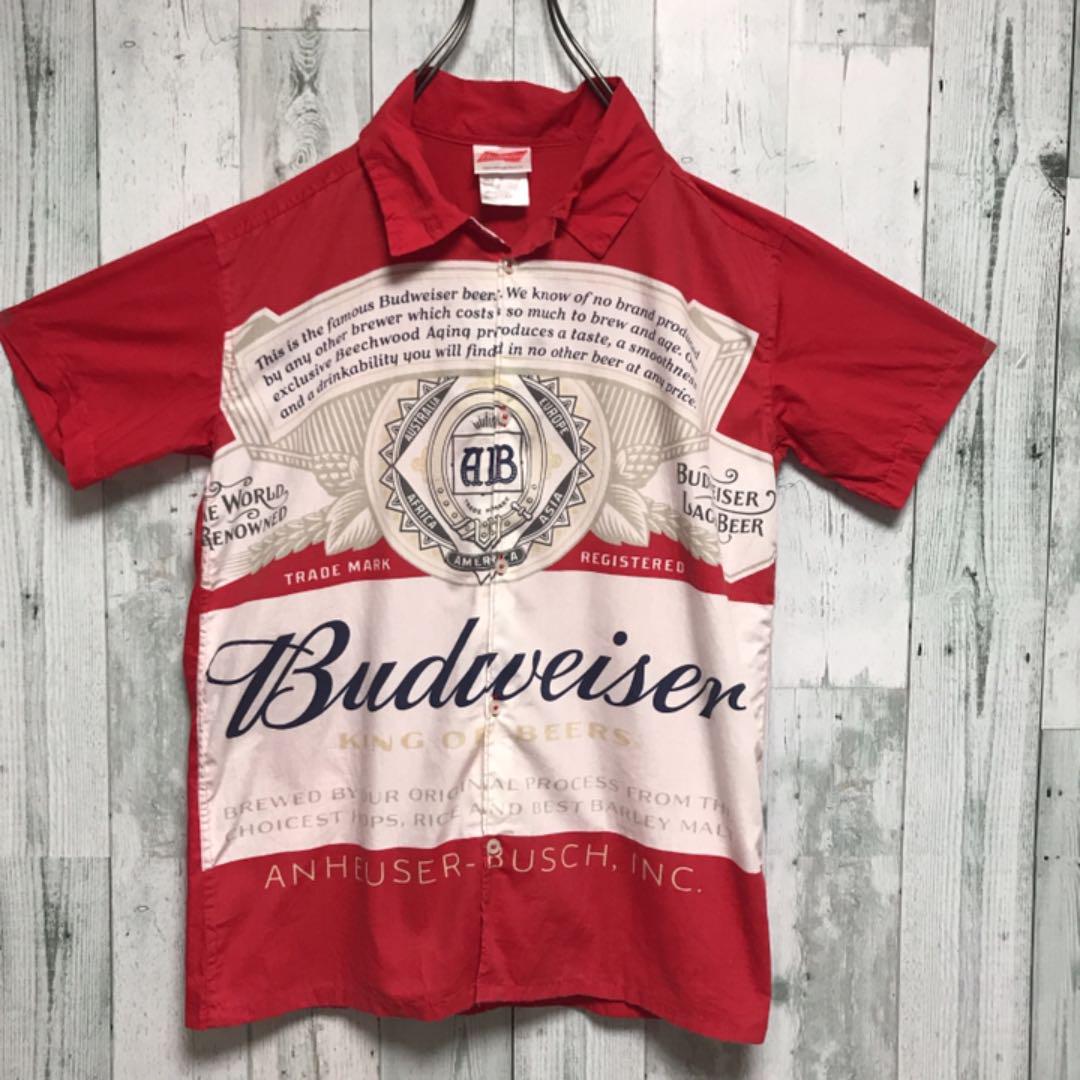【激レア!!】総柄シャツ ⚓︎ バドワイザー ビッグロゴ アート柄 ビール お酒