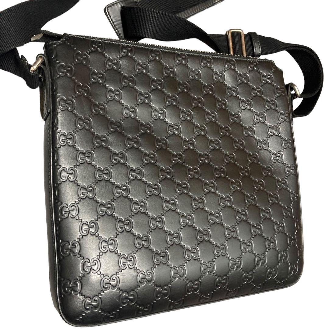 GUCCI グッチ シマレザー 黒 ショルダーバッグ