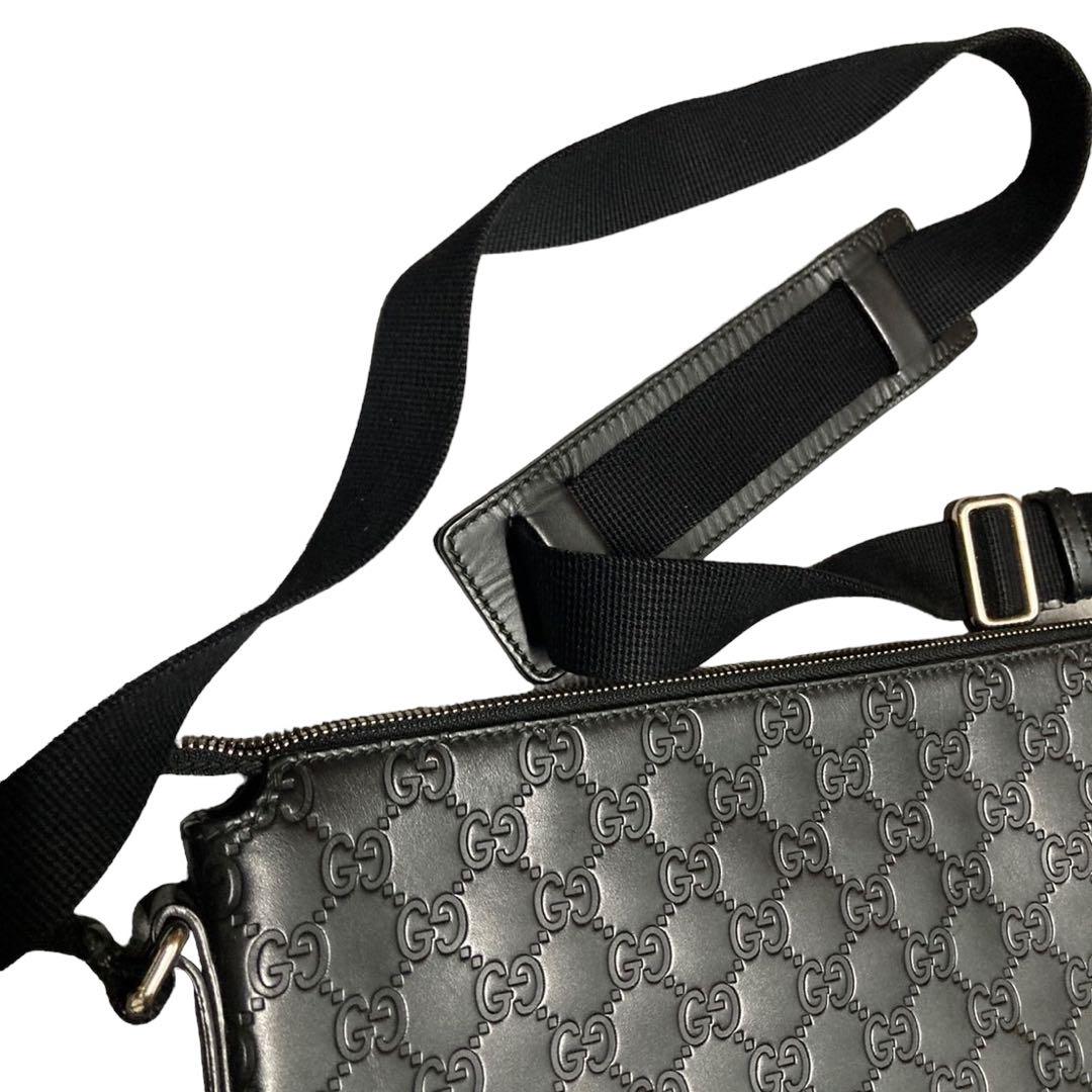 GUCCI グッチ シマレザー 黒 ショルダーバッグ