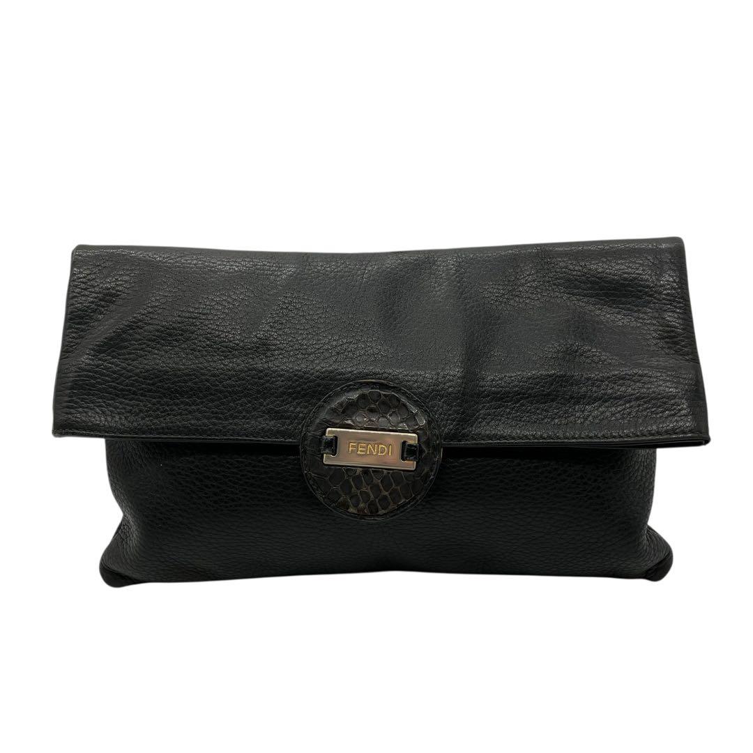 良品 2127 FENDI クラッチバッグ パイソン レザー ブラック