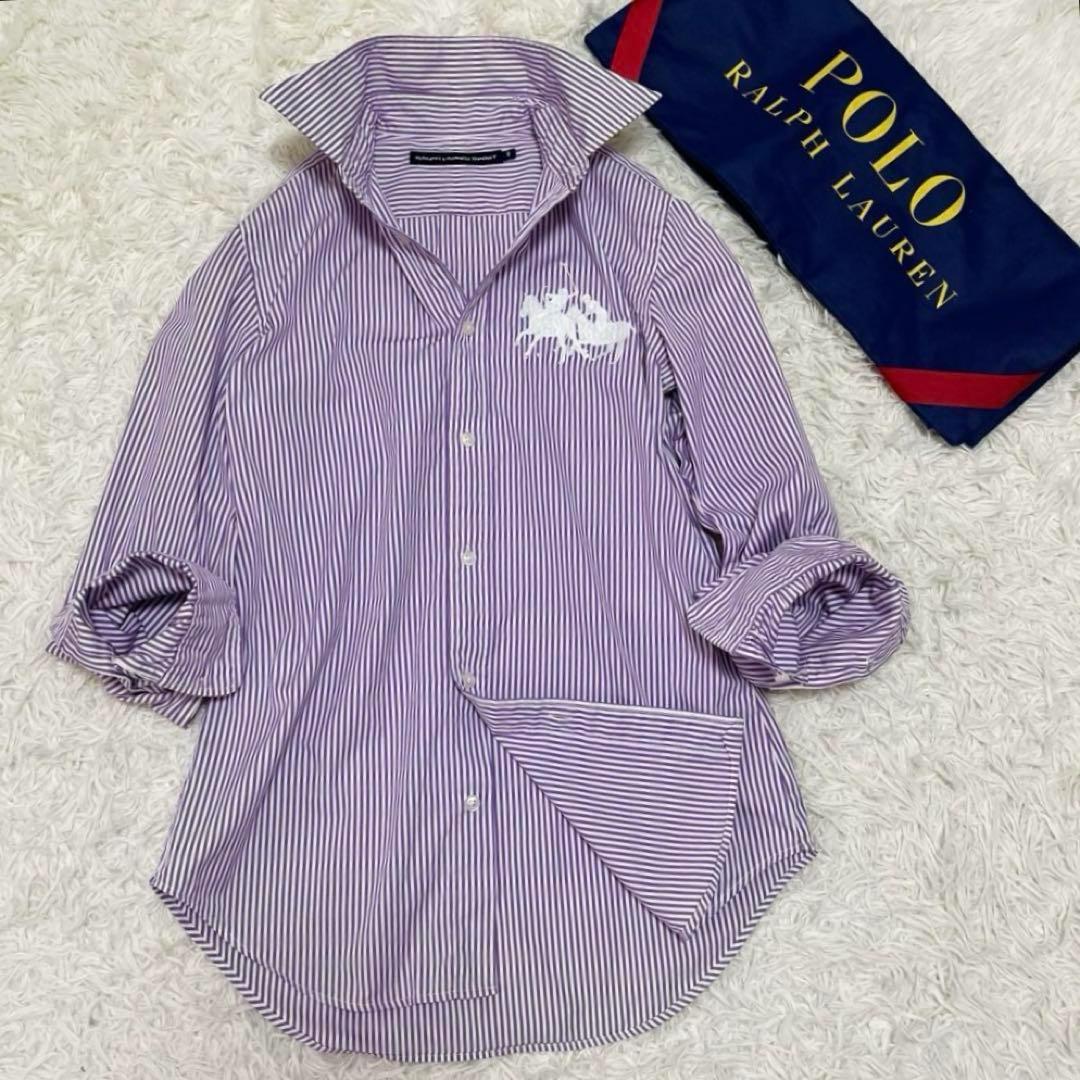 美品✨ラルフローレンスポーツ　パープルストライプ　ポニー刺繍　レディースL