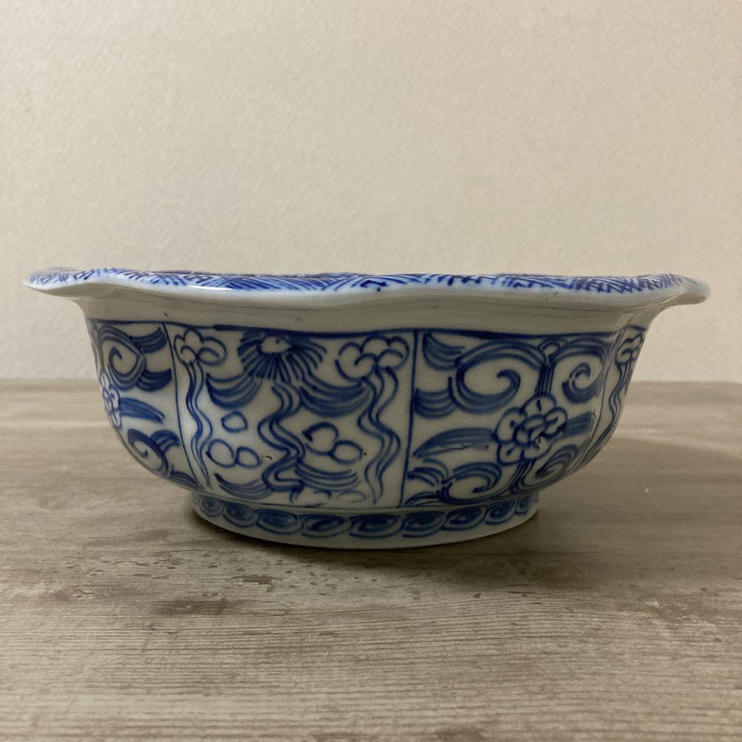 古い伊万里焼　染付　深鉢　ベロ藍　時代　昭和初期〈検 印判　有田　鍋島　古伊万里
