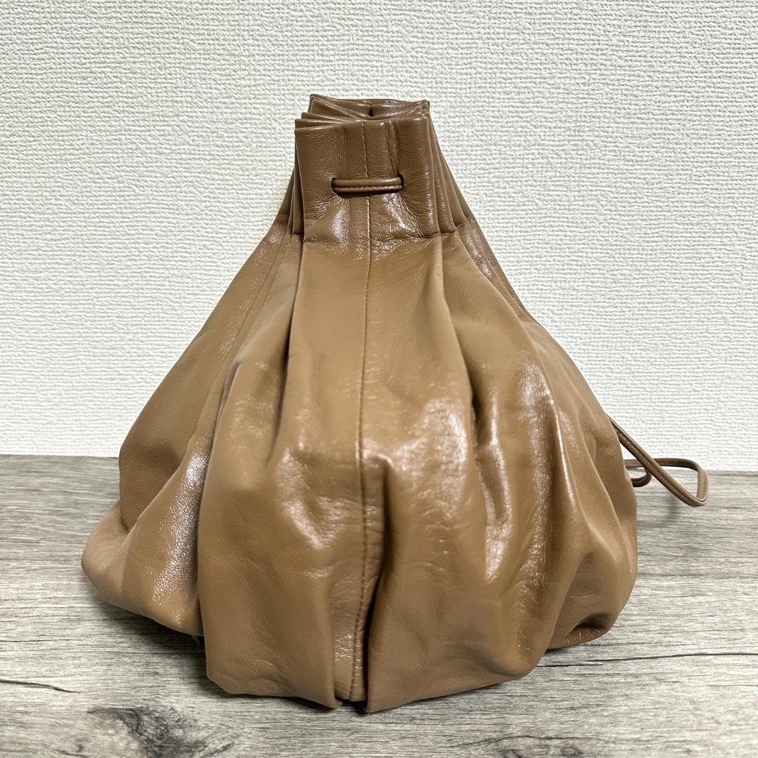 特価商品  モダンウィーヴィング 本革 プリーツバルーンバッグ 巾着 バッグ