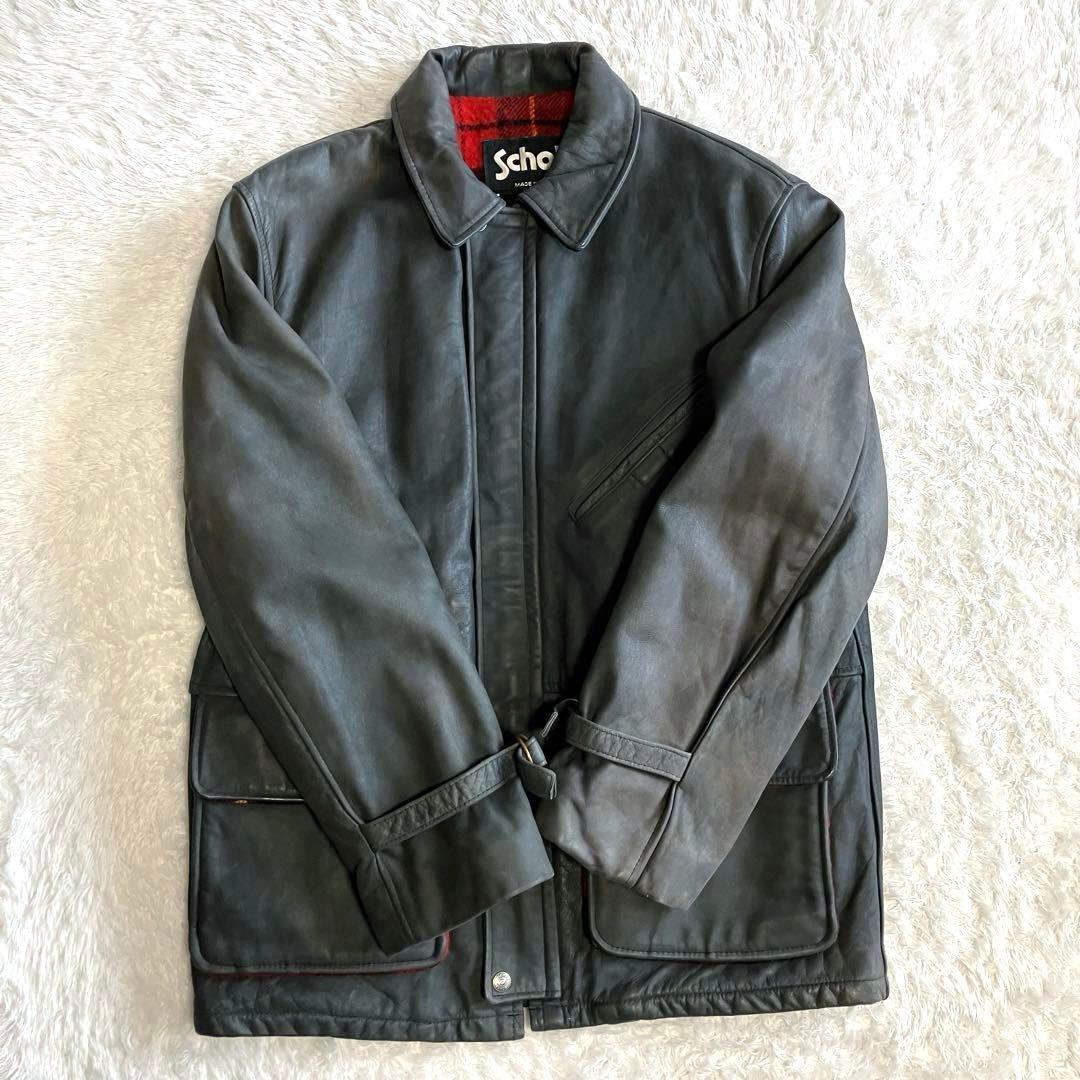 Schott 高級ヌバックレザージャケット ウールチェック裏地 カーコート Schott 高級ヌバックレザージャケット ウールチェック裏地 カーコート